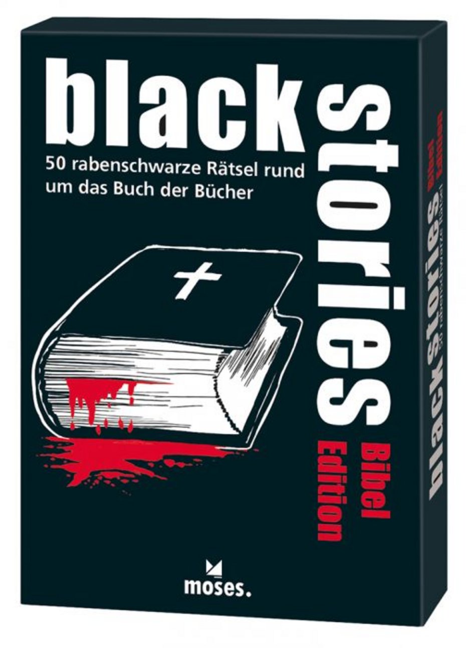 Außenansicht Spiel „black stories Bibel“